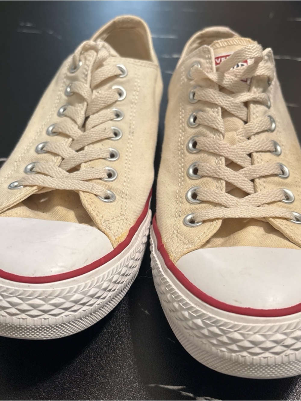 Converse Cream Canvas Low-Top Sneakers with Red Stripe